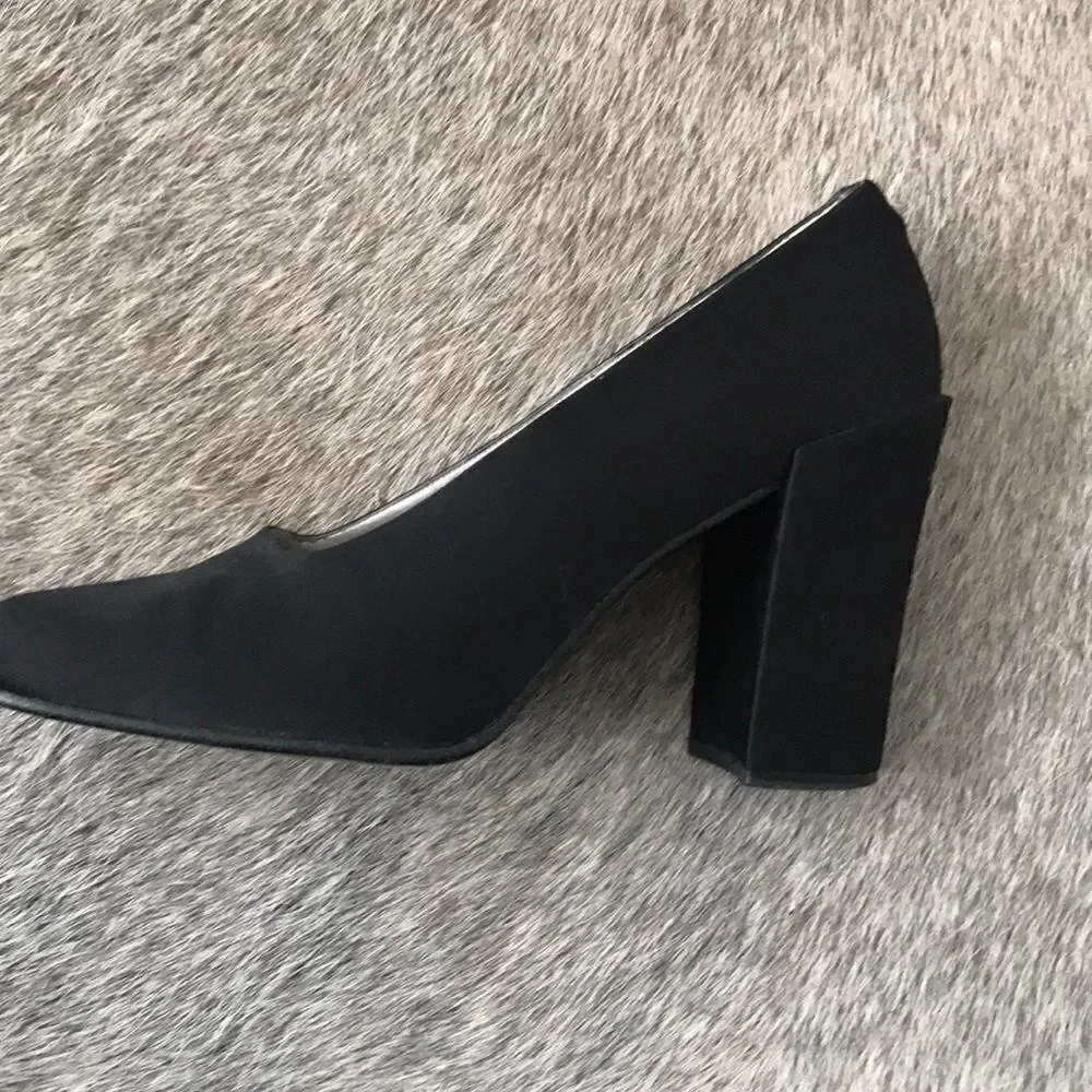 Black Satin square toe Kenneth Cole heels